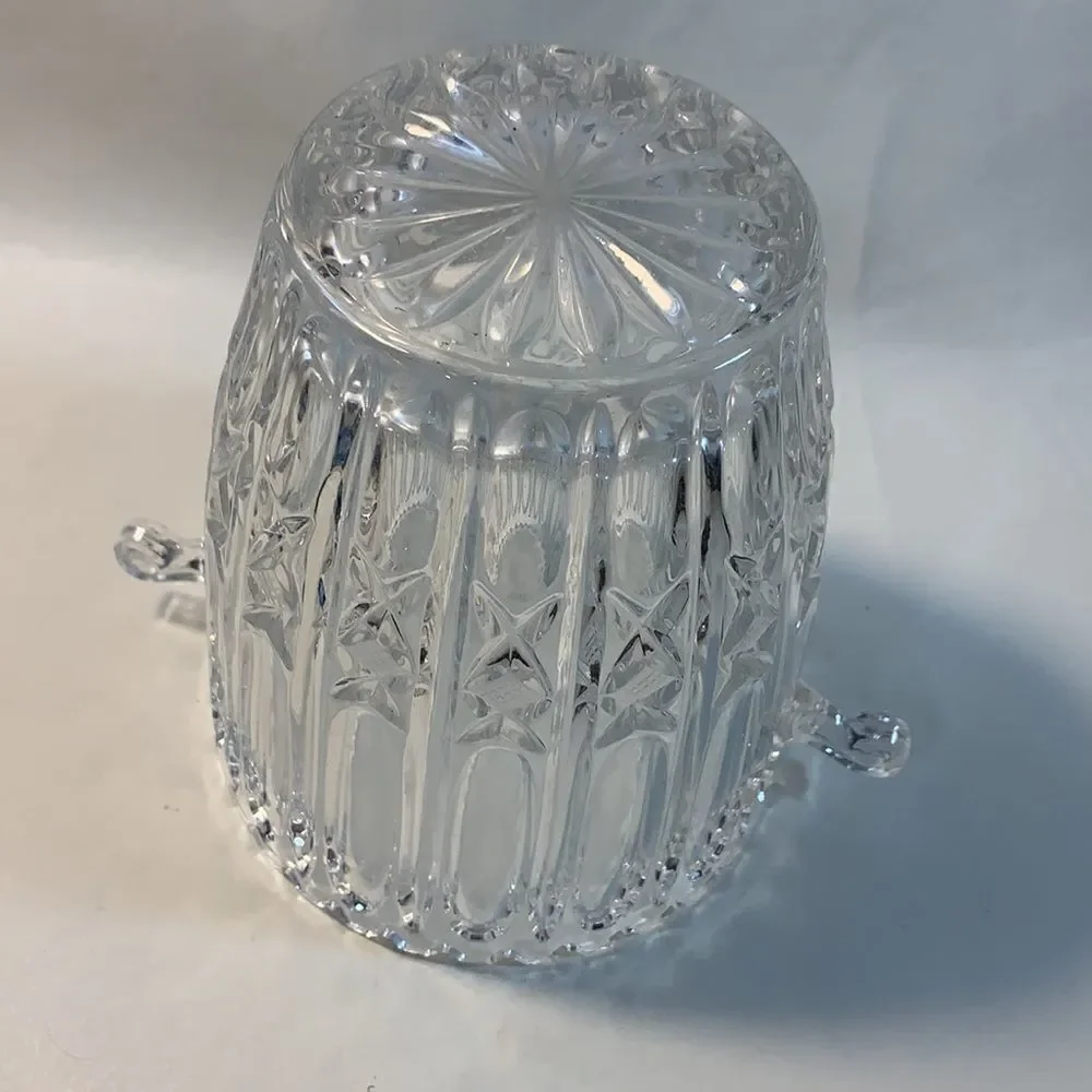 Crystal Glass Wine Champagne Bucket Deep Cut Scalloped Edge Starburst 2 Handle